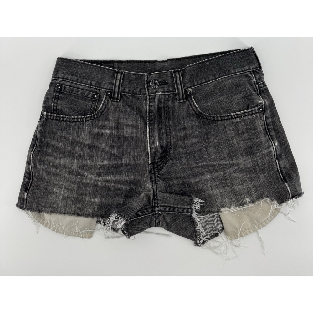Levi's 511 Skinny High Rise Cut Off‎ Black Denim Shorts Distressed Size 32W
